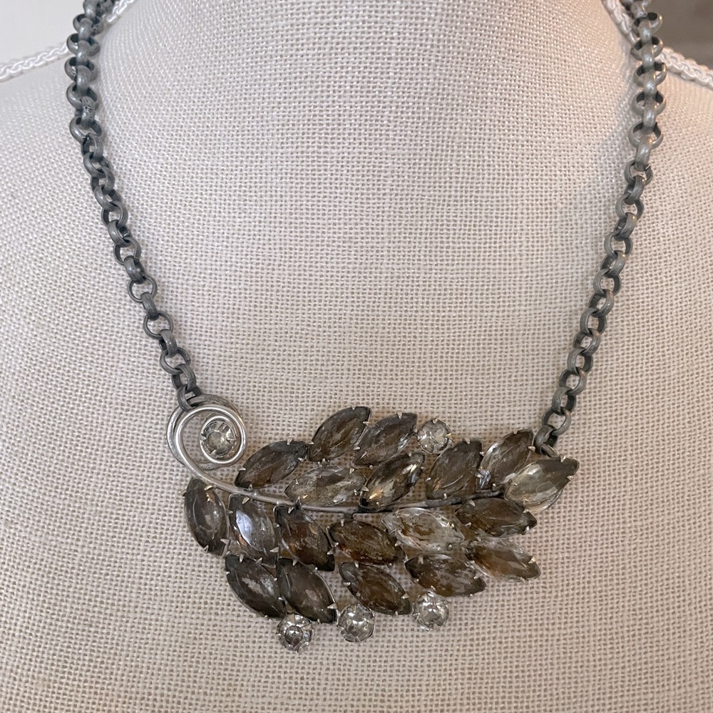 Beautiful  Silver Leaf Necklace with Stones